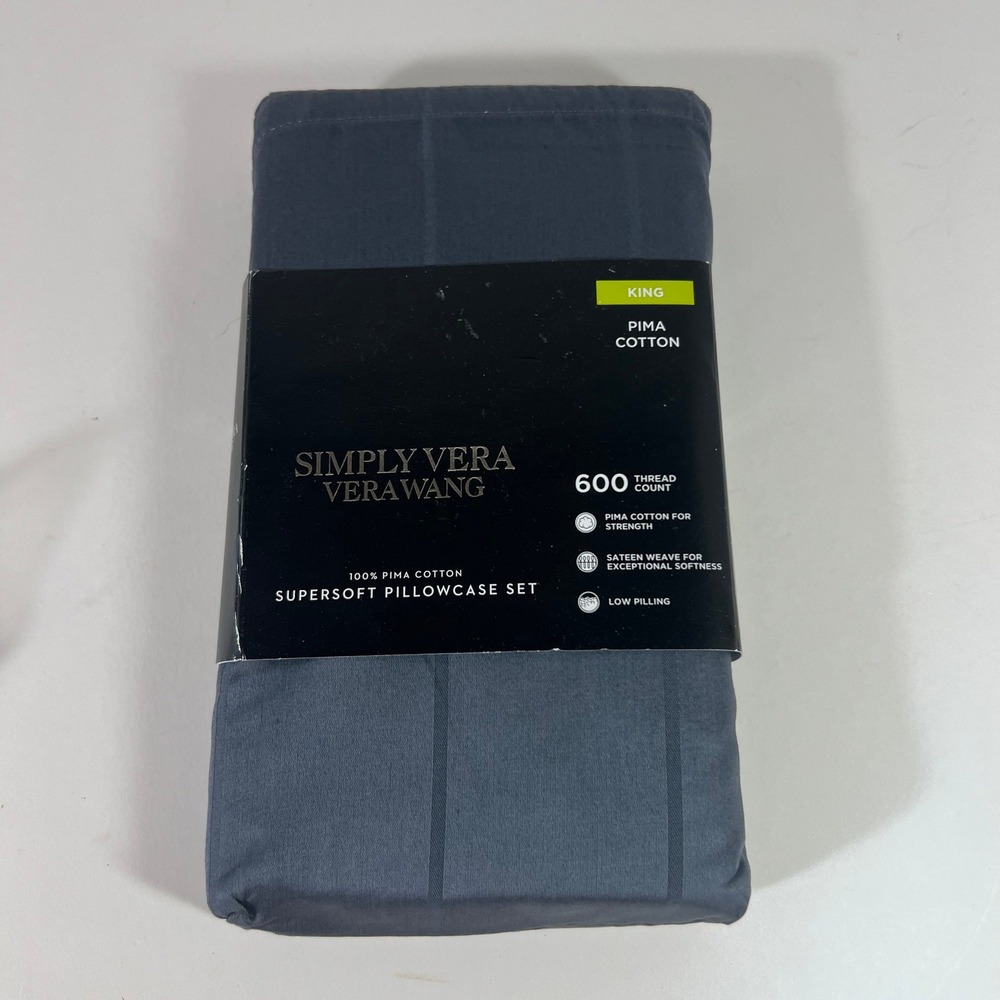 Simply Vera Vera Wang Pillowcases 600 TC Pima Cotton King Size Indigo Stripe